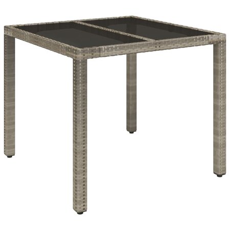 vidaXL Table de jardin dessus en verre Gris 90x90x75 cm Résine tressée