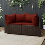 vidaXL Canapés d'angle de jardin et coussins2Pièces marron résine tressée