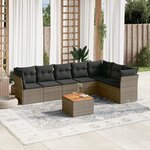 vidaXL Salon de jardin 8 Pièces avec coussins gris résine tressée