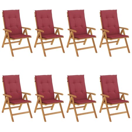 vidaXL Chaises de jardin inclinables et coussins lot de 8 teck solide