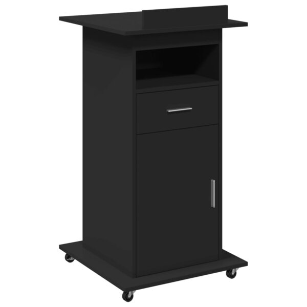 vidaXL Pupitre et roues et tiroir noir 55x55x107 cm bois d'ingénierie