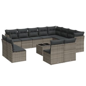 vidaXL Salon de jardin avec coussins 13 Pièces gris résine tressée