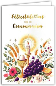 Carte Félicitations pour ta COMMUNION en Or Doré avec Enveloppe 12x17 5cm