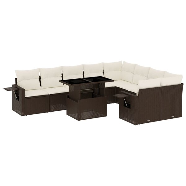 vidaXL Salon de jardin 10 Pièces avec coussins marron résine tressée