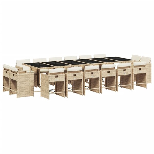 vidaXL Ensemble à manger de jardin et coussins 17 Pièces beige