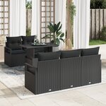 Ensemble de Canapé de Jardin de 6 Pièces avec Coussins Noir Poly Rattan