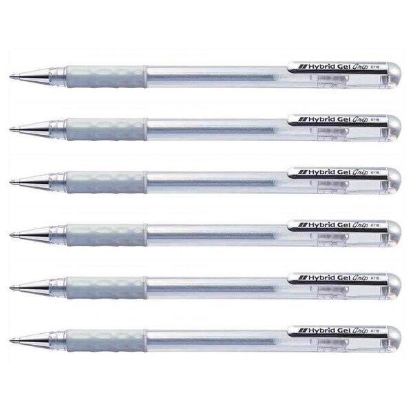 Roller à encre Hybrid Gel Grip K118 Pointe 0 8 mm Métallisé Argent x 6 PENTEL