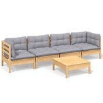 vidaXL Salon de jardin 5 Pièces avec coussins gris bois de pin massif