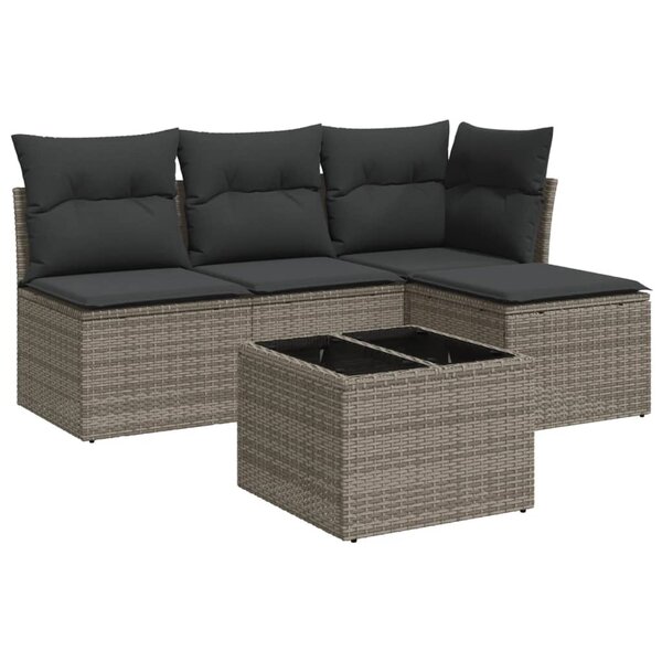 vidaXL Salon de jardin 5 Pièces avec coussins gris résine tressée