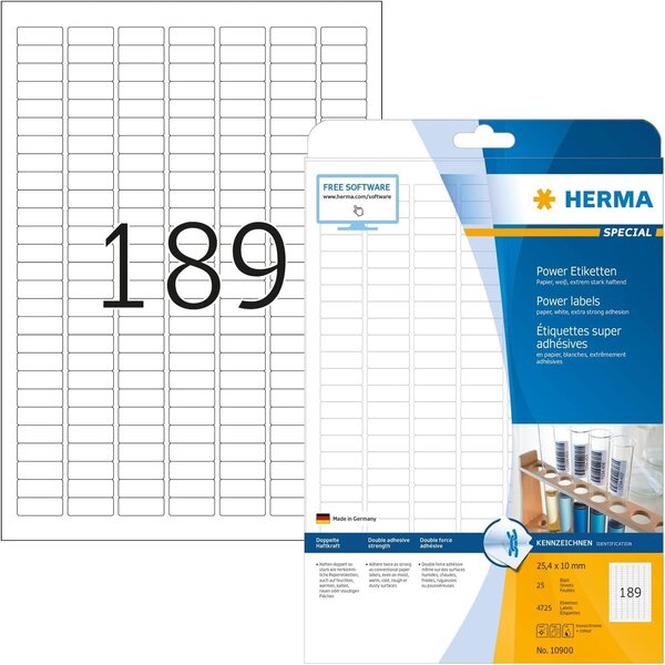 Pack 4725 Power Etiquette SPECIAL  25 4 x 10 mm  blanc HERMA