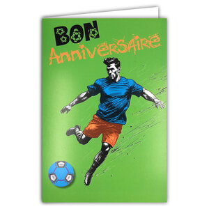Carte FLUO Bon ANNIVERSAIRE Footballeur avec Enveloppe 12x17,5cm