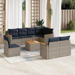 vidaXL Salon de jardin 9 Pièces avec coussins gris résine tressée