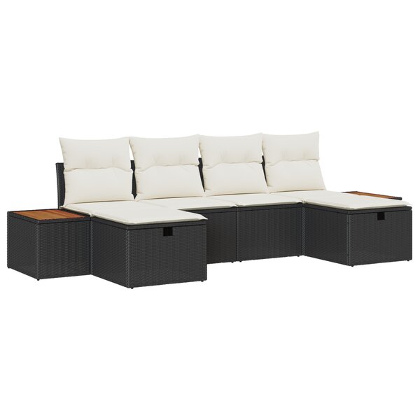 vidaXL Ensemble de Canapé de Jardin 6 Pièces avec Coussins Rattan Poly Noir