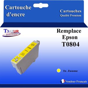 T3AZUR- Cartouche Compatible avec Epson T0804 remplace Epson Stylus Photo R217 R265 R276 R285 R360 R685 Jaune
