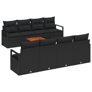 Ensemble de canapé jardin 9 pièces vidaXL avec coussins noirs en poly rotin acacia