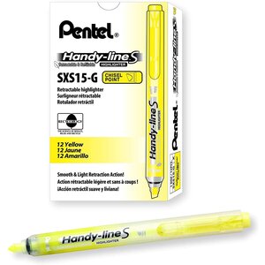 Surligneur handy-line s rétractable/rechargeable jaune x 12 pentel