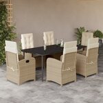 vidaXL Ensemble à manger de jardin et coussins 7 Pièces beige poly rotin