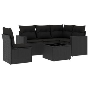 vidaXL Salon de jardin 6 Pièces avec coussins noir résine tressée