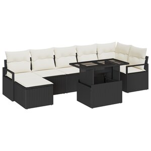 Ensemble de Canapé de Jardin 8 Pièces avec Coussins Noir Rattan PE