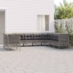 vidaXL Salon de jardin 9 Pièces avec coussins Gris Résine tressée