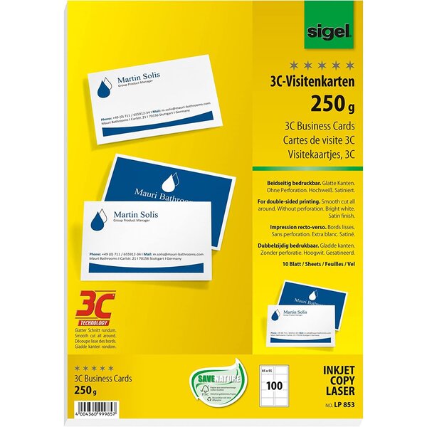 Lot de 100 Cartes de Visite Imprimables 3C Impression Recto Verso 8 5 X 5 5 cm 250 G SIGEL