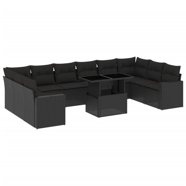 vidaXL Salon de jardin 11 Pièces avec coussins noir résine tressée