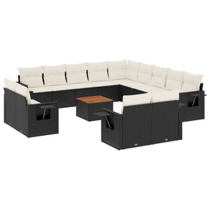 vidaXL Salon de jardin avec coussins 14 Pièces noir résine tressée