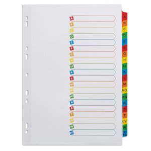 Intercalaires alphabétiques maxi A4+ en carte blanche, 20 divisions - Touches platifiées colorées