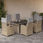 vidaXL Ensemble à manger de jardin et coussins 7 Pièces beige poly rotin