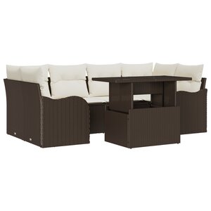Ensemble de Canapés de Jardin de 7 Pièces avec Coussins Marron Rotin Poly