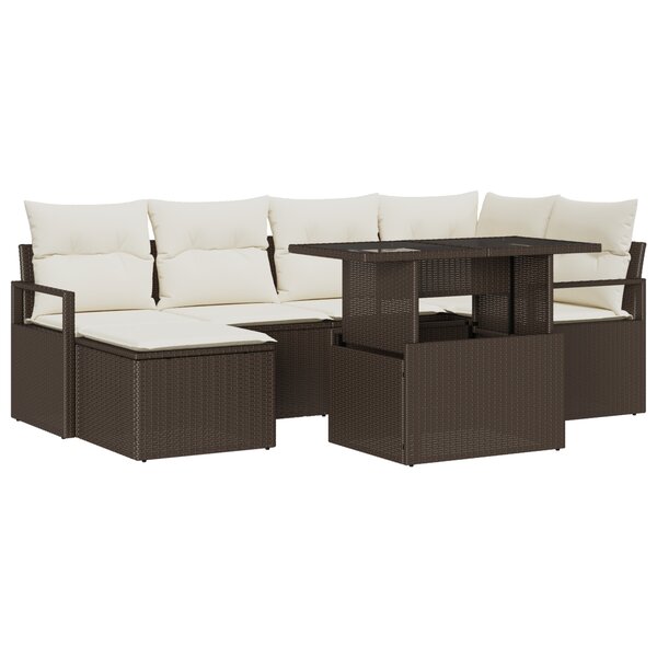 Ensemble de Canapé de Jardin vidaXL 7 Pièces avec Coussins en Rotin Poly Marron
