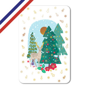 Carte double bonne année cerf en forêt