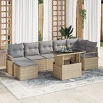 Ensemble de 8 pièces de canapé de jardin avec coussins beige poly rotin
