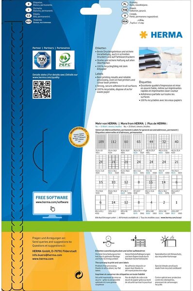 Etiquettes premium, 25 feuilles a4 83,8 x 50,8 mm, blanc herma
