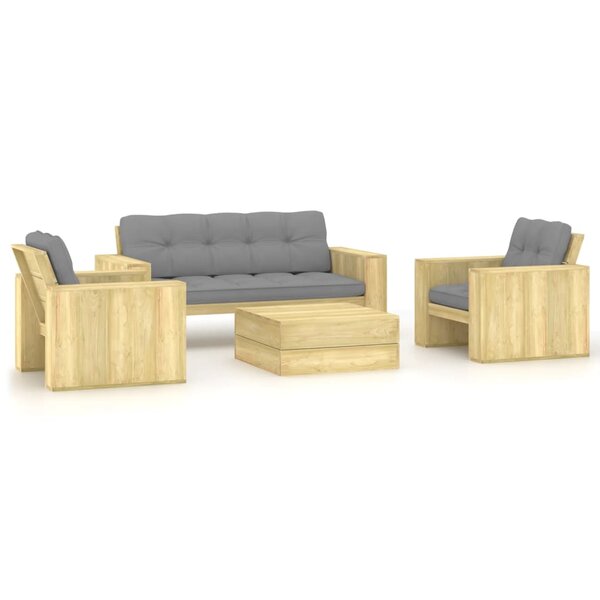 vidaXL Salon de jardin 4 Pièces avec coussins bois de pin imprégné