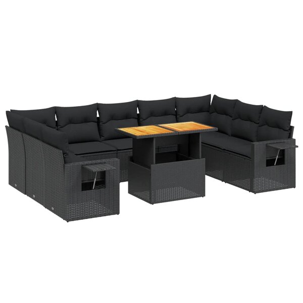 vidaXL Salon de jardin 10 Pièces avec coussins noir résine tressée