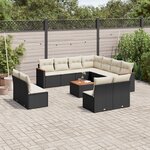 vidaXL Salon de jardin 12 Pièces avec coussins noir résine tressée