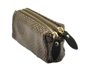 Petite pochette trousse en cuir Taupe