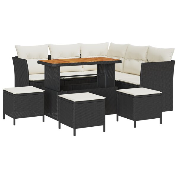 vidaXL Canapé de Jardin 9 Pièces avec Coussins Noir Poly Rattan Acacia