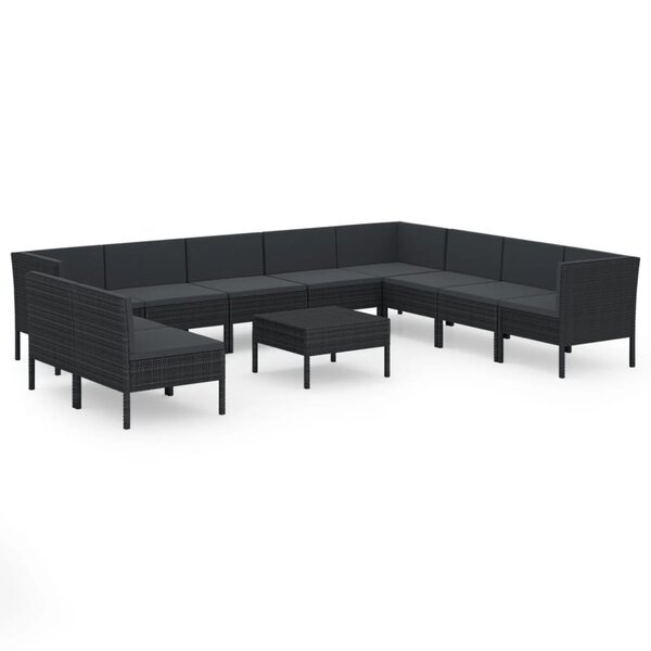vidaXL Salon de jardin 11 Pièces avec coussins Résine tressée Noir