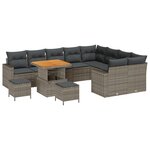 Ensemble de canapés de jardin de 12 pièces avec coussins gris en poly rattan acacia