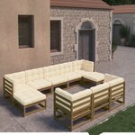 vidaXL Salon de jardin 10 Pièces avec coussins Marron miel Bois de pin