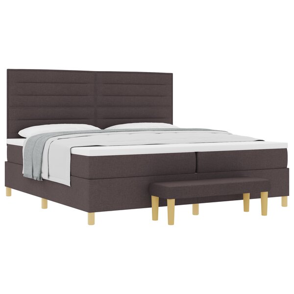 vidaXL Lit à sommier avec matelas et banc Marron Foncé 200x200 cm Tissu