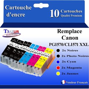 T3AZUR - 10x Cartouches compatibles avec Canon PGI-570XL CLI-571 XL pour Canon Pixma MG5750 TS5050 MG5753 MG6850 MG6852 TS5055 TS6050