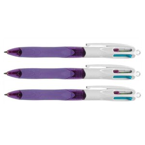 Stylo bille 4 COLOUR GRIP FASHION 4 Couleurs Rose Violet Vert Turquoise x 3 BIC