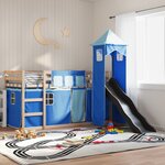 vidaXL Lit superposé avec toboggan et rideaux bleu 90x190 cm