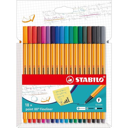 18 stylos-feutres pointe fine point 88 coloris intenses x 10 STABILO
