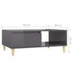 vidaXL Table basse gris brillant 90x60x35 cm bois d'ingénierie