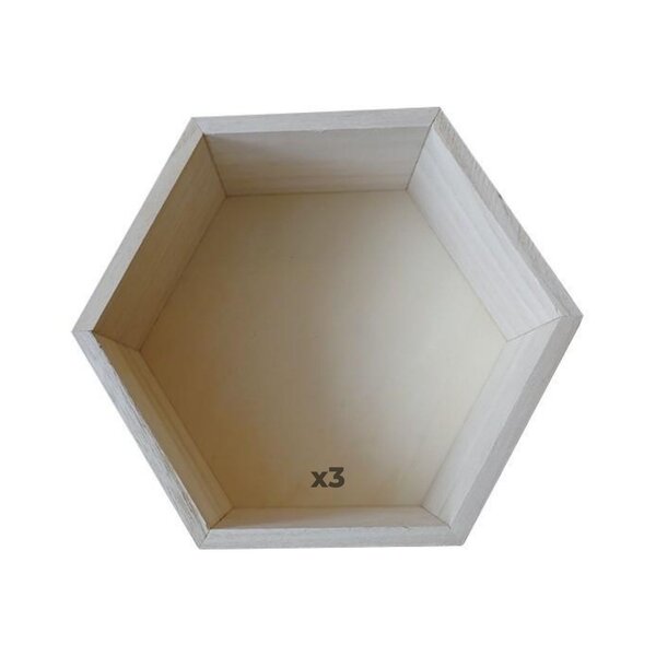 3 étagères hexagonales en bois 36 x 31 x 10 cm