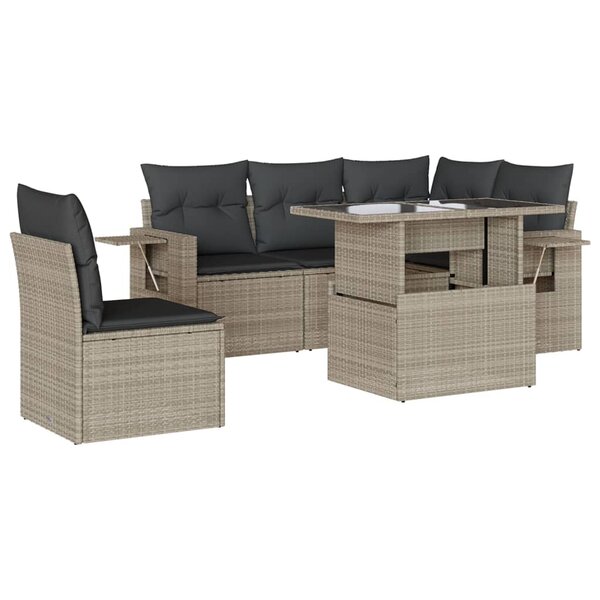 vidaXL Salon de jardin 6 Pièces avec coussins gris clair résine tressée
